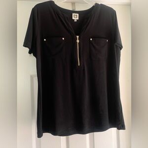 Anne Klein short sleeve Black Zippered Women's Top